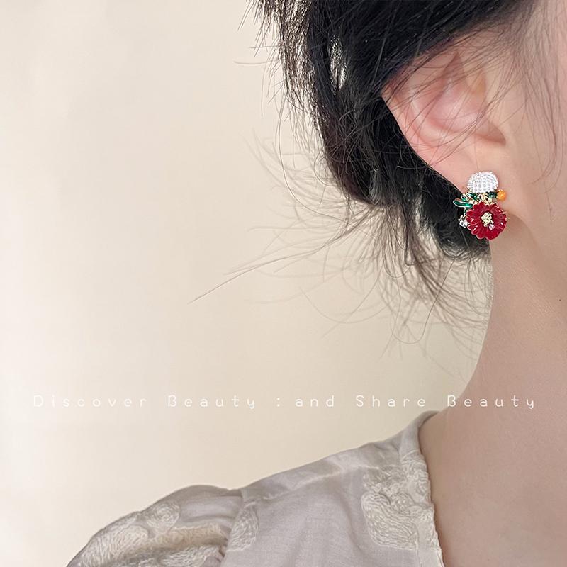 Dripping Enamel Flower Series Real 925 Silver Gold Plant Stud Earrings For Women Small Niche Accessories