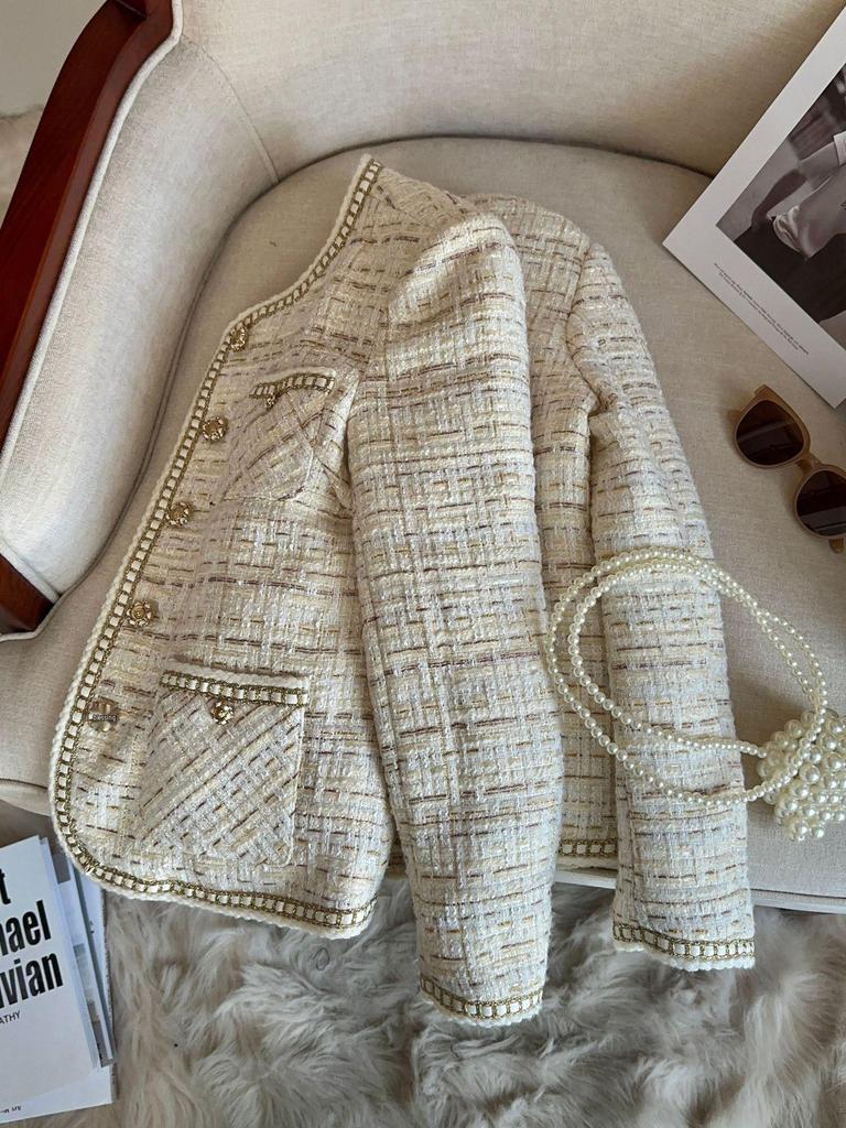 Women's Gold-Edged Spring/Autumn Jacket - Han Style with Niche Design, Small Fragrance, High-End Feel, A70792