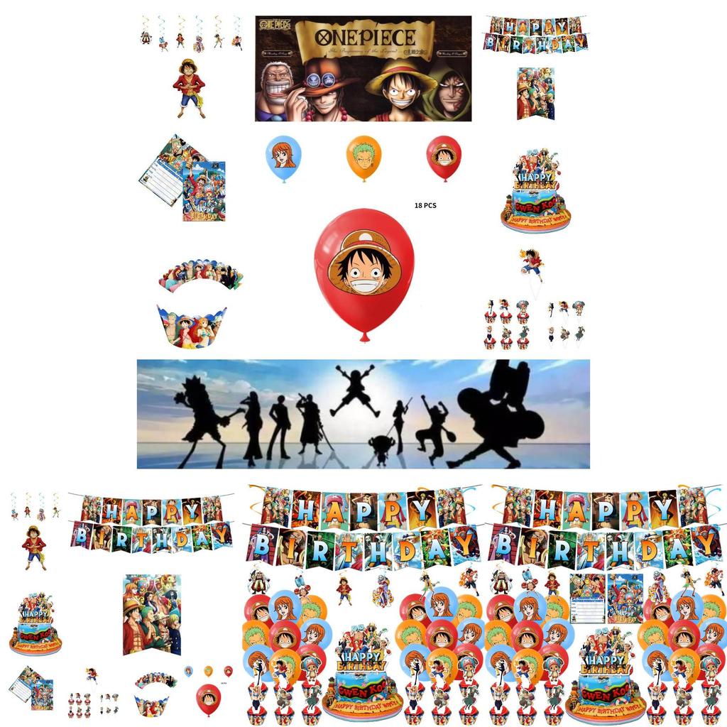 Buntes One Piece Themen-Geburtstagsdekorationsset Lebhafte und skurrile Papierrequisiten und Ballons