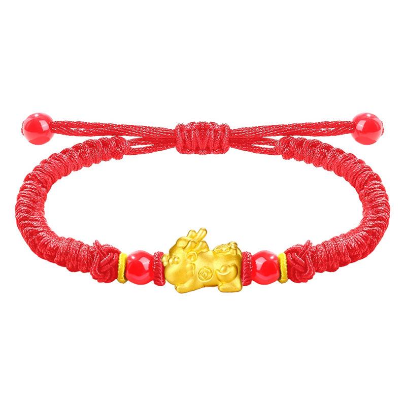 Year of the Rat 3D Pixiu Wealth-Attracting 999 Gold Bracelet in New Chinese Style Single Bracelet (Custom Length)