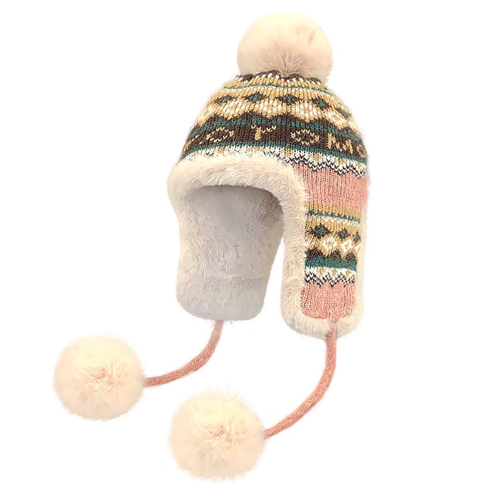 Wool Hat Women's New Winter Jacquard Knitted Hat Warm and Cold Ear Protection Hairball