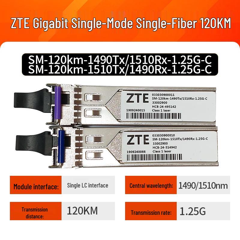 ZTE 1.25G Single-Mode SFP Optical Transceiver Module Pair, 120km