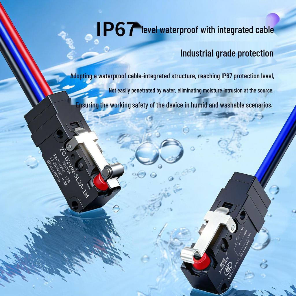 IP67 Waterproof Micro Switch, 5L1B/5L2A/5L3 Models, Straight Lever Roller, 1 NO/1 NC Limit Switch.