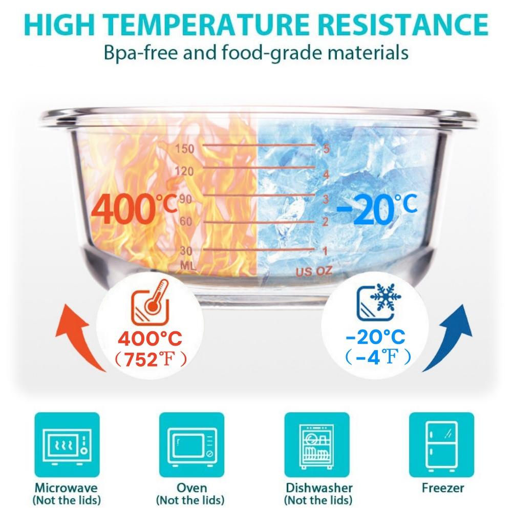 Glass Meal Prep Containers Lunch Box, Food Storage Containers with Locking Lids, Airtight Bento Box, Microwave Oven, Dishwasher
