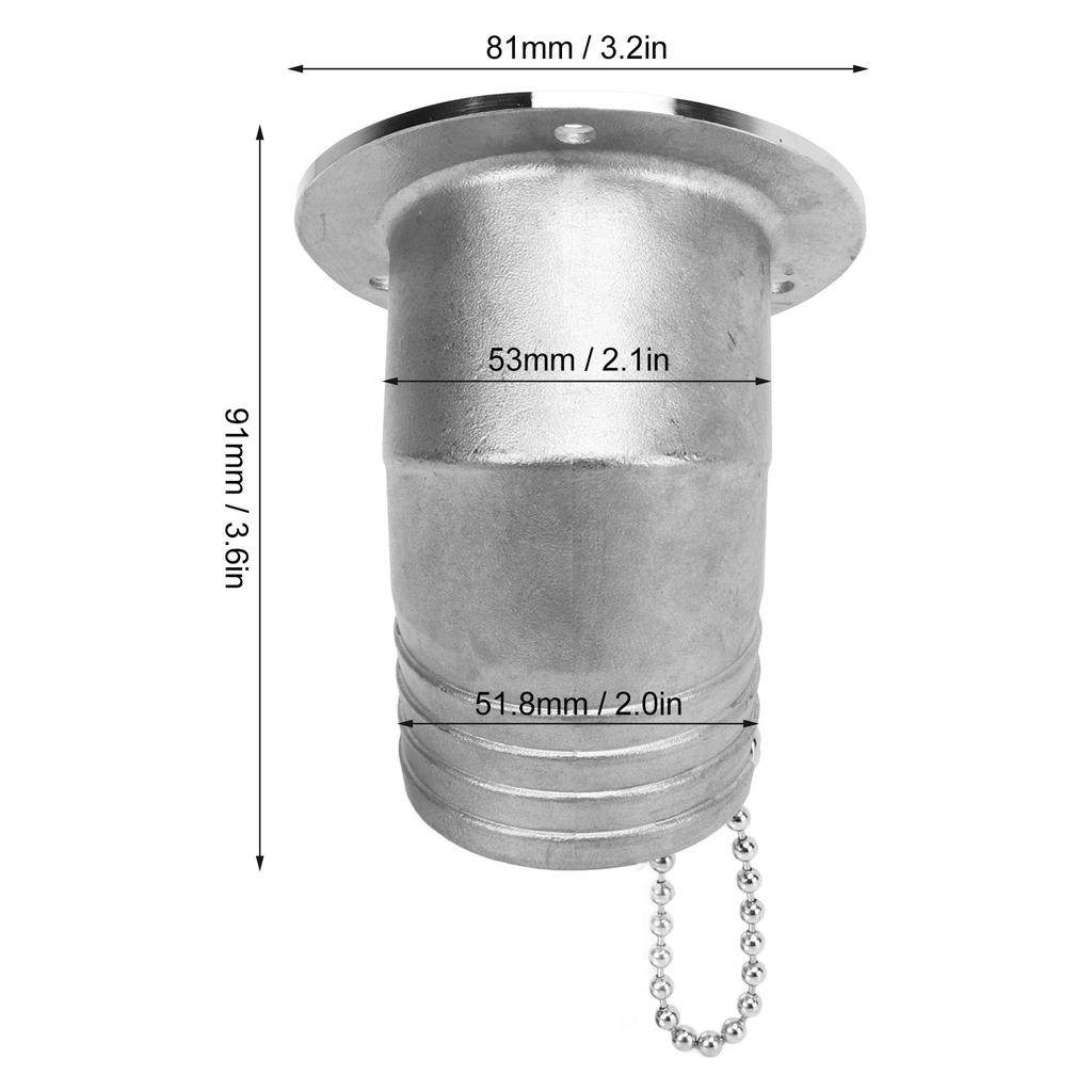 Boat Deck Filler Stainless Steel 45 Degree Small Flap 50mm Marine Yacht Tank Deck Fill for Water Fuel Injection