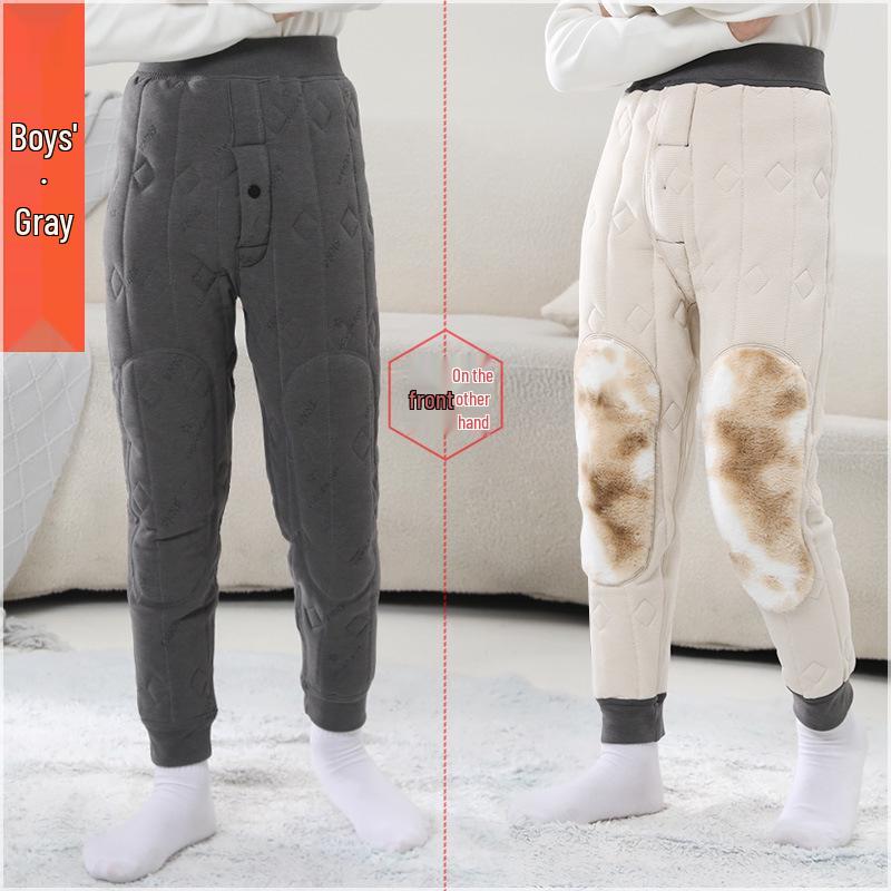 Children's Quilted Fleece-Lined Cotton Pants, High-Waisted, Thickened for Autumn/Winter, Suitable for Boys and Girls, Ideal for School Uniforms