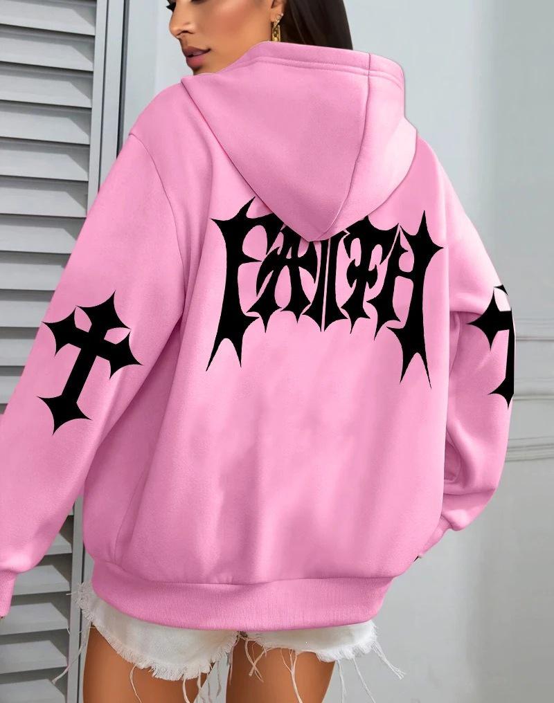 Women's Creative Faith Art Fleece Hoodie - Autumn Casual Loose Fit with Pockets