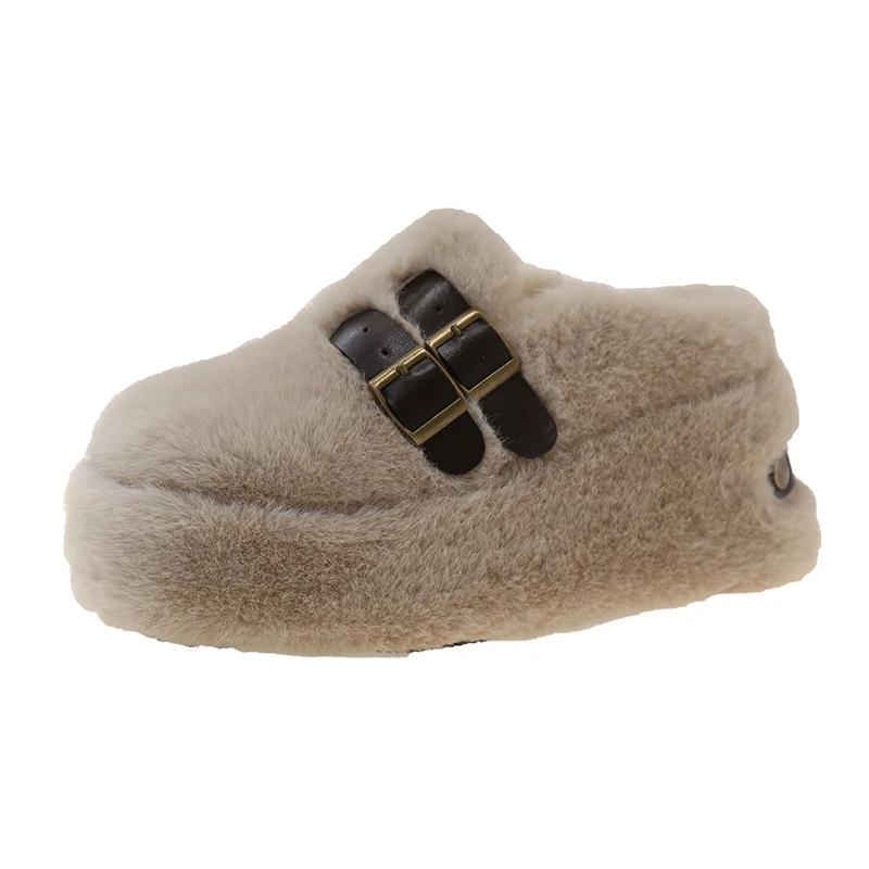 

Shoes Womens Slippers Outdoor Heeled Mules Slides Pantofle Cover Toe Fur Flip Flops Fashion Platform on A Wedge Flock High 2025 39 покинуть белый