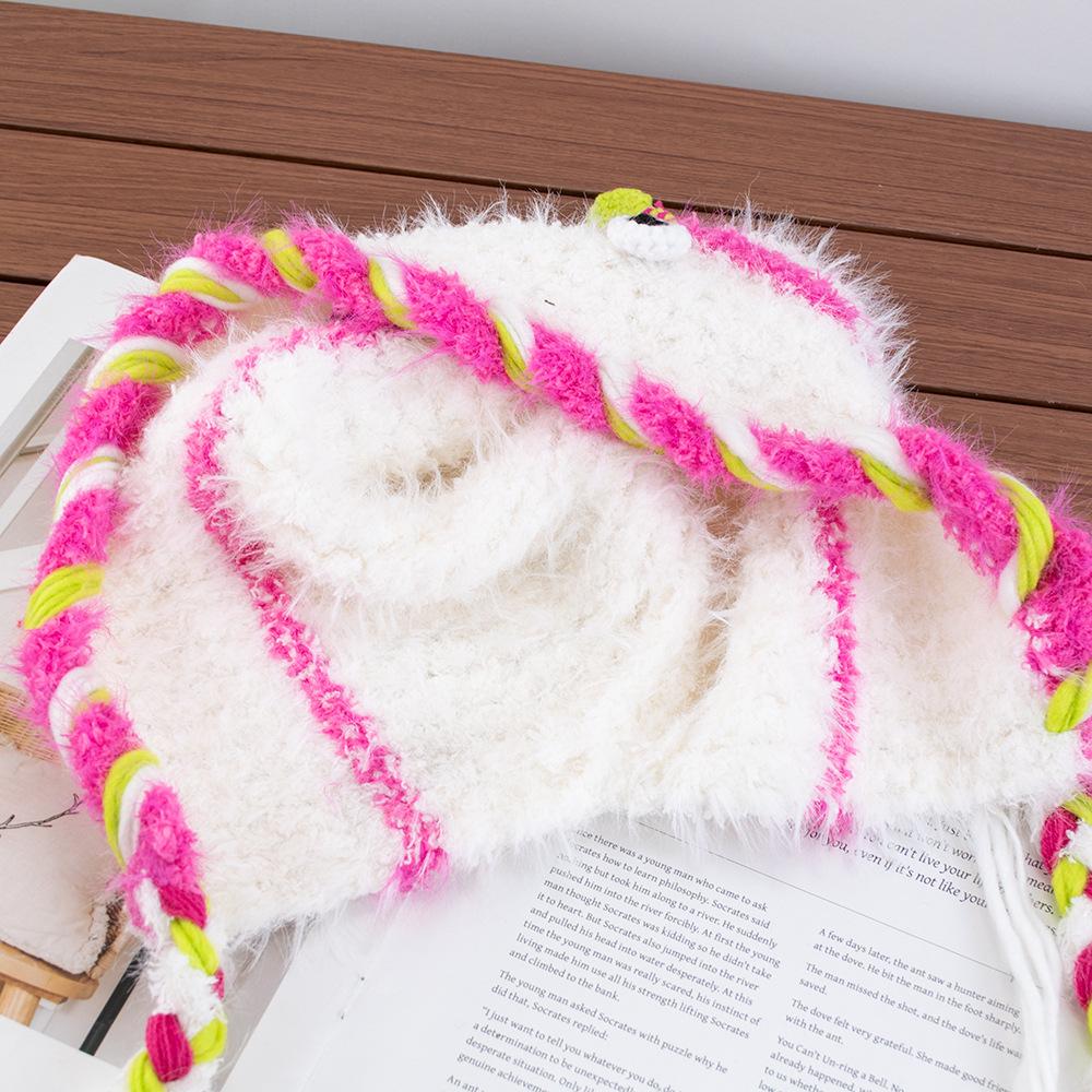 Cartoon Little Monster Woolen Hat Female Autumn and Winter Fringed Braid Headgear Warm Ear Protection Lei Feng Hat