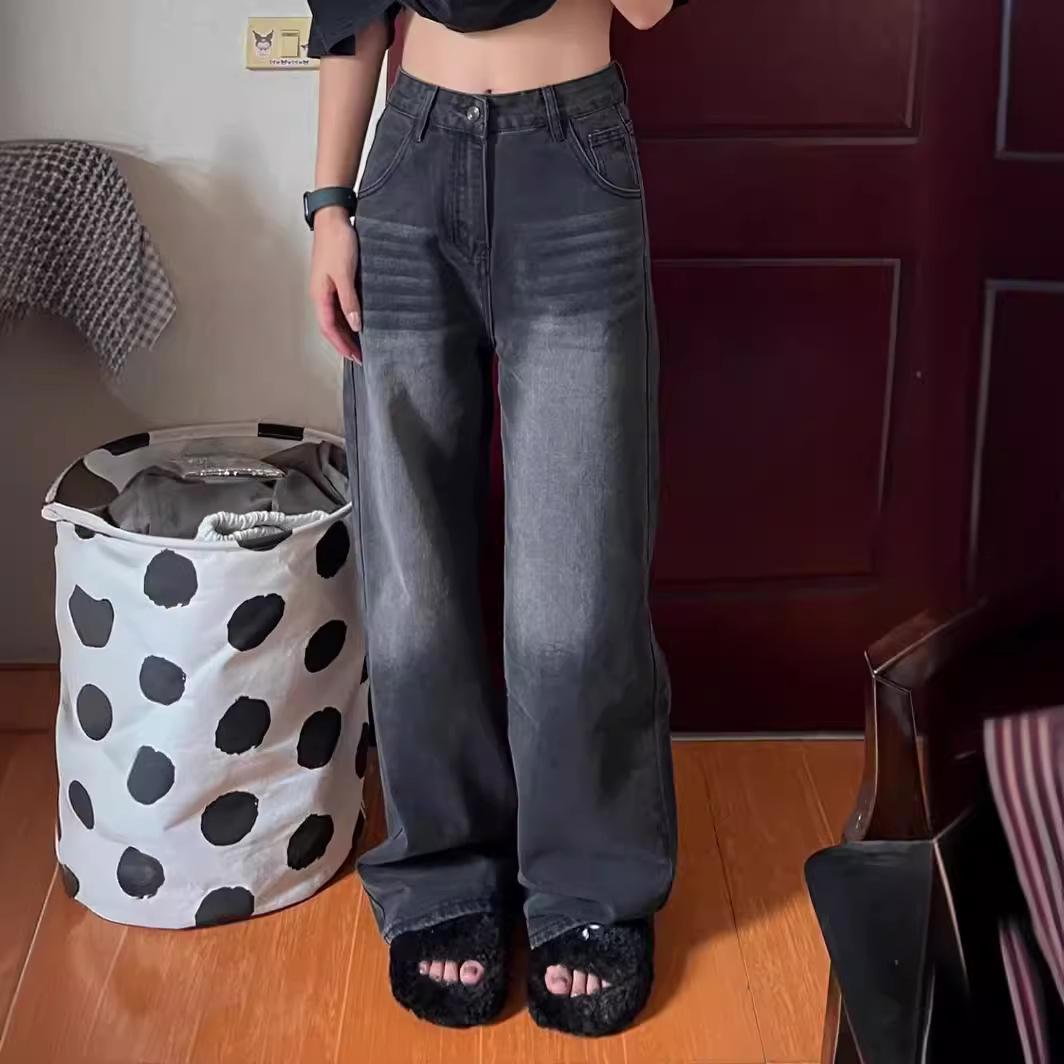 

Plus Size High Waist Wide Leg Washed Jeans for Fuller Figures - Slimming, Loose Fit, Covers Hips M чорний