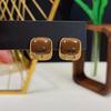 Gold & Coffee Geometric Stud Earrings – Fashionable Square Luxury In Niche Hong Kong Style