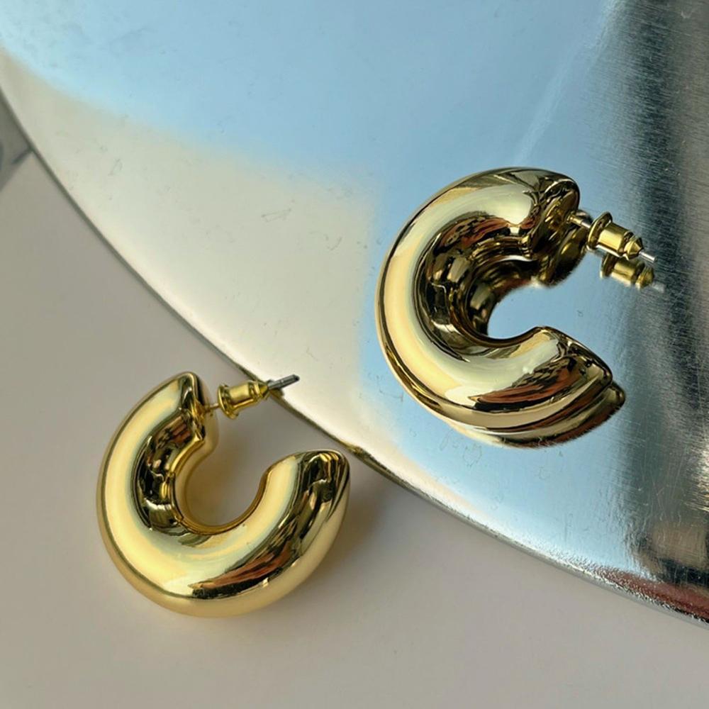 

Fashion Gold Plated Chunky Hoop Earrings for Women Glossy Lightweight Hollow C Shape Thick Stainless Steel Earrings Zircon Gift золотий