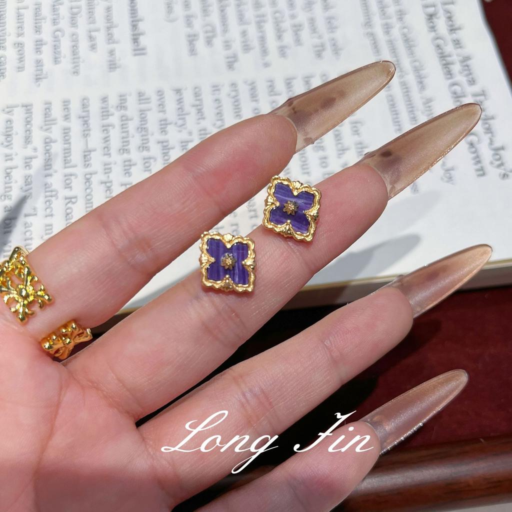 French Retro High-End Purple Dragon Crystal Turquoise Bracelet, Necklace, Earrings, Court Style Four-Leaf Clover Set, Live Broadcast Special