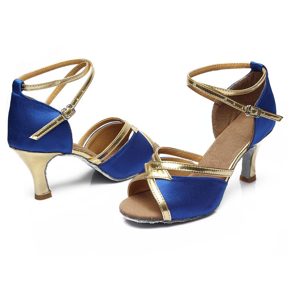 Women's Latin Dance Shoes Satin Soft Tango Salsa Modern Ballroom Dancing Shoes Heeled 7CM