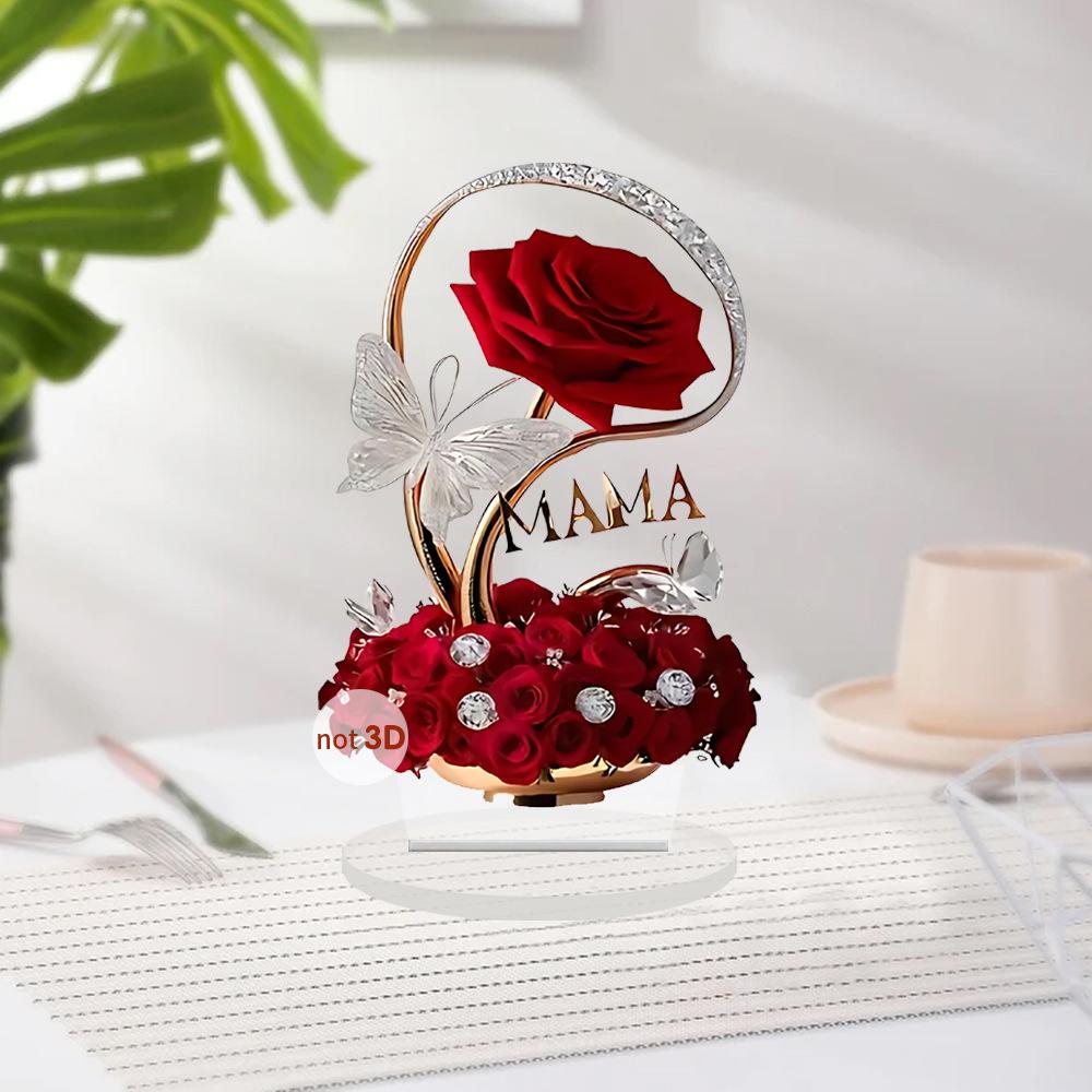 1pcs Red Fairy Rose - Paired with Crystal Butterfly Acrylic Home Decor. A Gift for a Mother's Female Friend