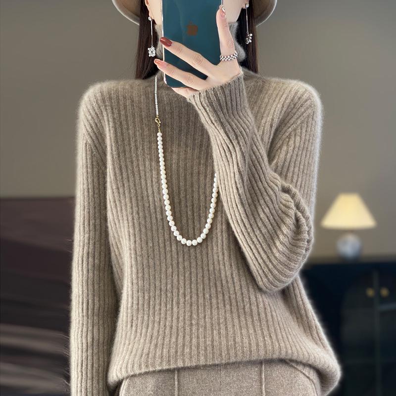 Women's High-Neck Thick Knit Sweater, Autumn/Winter Korean Style, Loose Fit, Slouchy Neck Knitwear