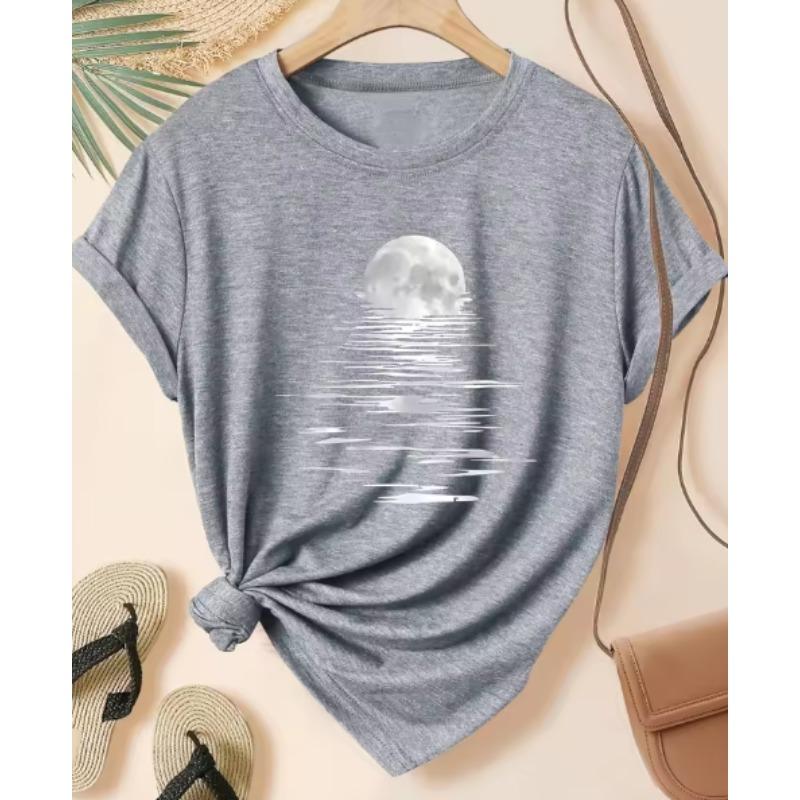

Moonlight Over Water Womens Tee Minimalist Graphic Casual Gray Top T Shirt Women Ropa De Mujer Women Clothing Crop Top 4XL
