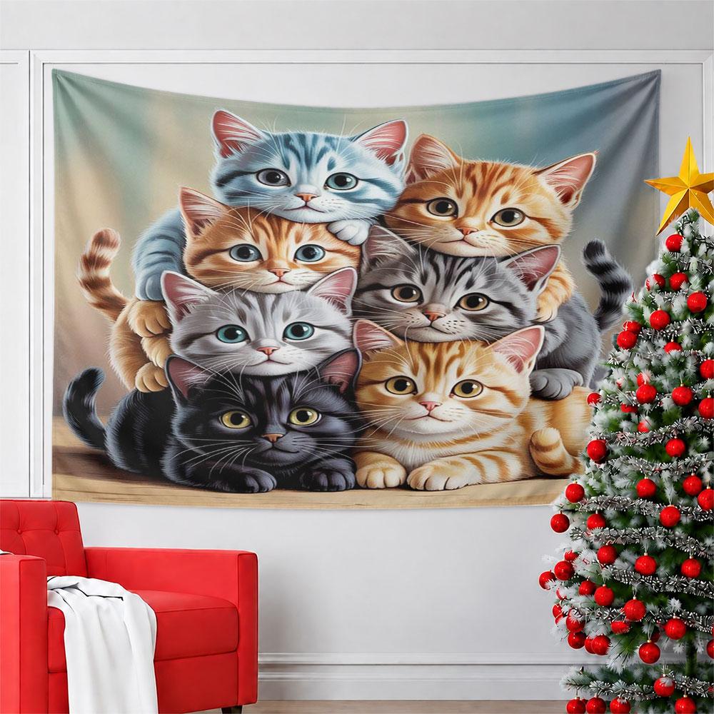 Cute Kittens Group Illustration Pattern Wall Hanging Tapestry Decorative Tapestry Home Decor for Bedroom and Living Room