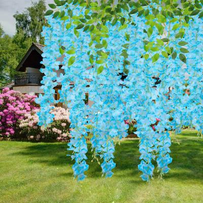 12 Stück künstliche Glyzinien, 3 Gabeln, realistisch, für Zuhause, Hochzeit, Garten, drinnen und draußen, Wandbehang, bunte Kunstblumenranken, Girlandendekoration