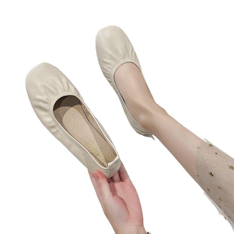 Real Soft Leather Small Leather Shoes Women's 2025 Autumn Flat-soled Grandma Shoes British Style One Pedal Beef Tendon Soft-soled Doudou Single Shoes