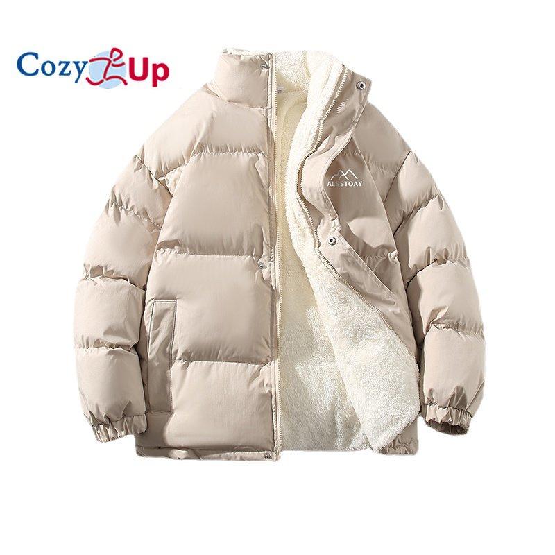 Cozy Up Winter Herren Plüsch Verdickte Parkas Stehkragen Jacke Mode Herren Parker Mantel Warm Dick Reißverschluss Mantel Gepolsterter Mantel für Männer