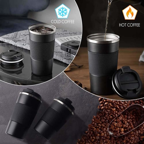 COLOCUP Coffee Cup, Stainless Steel Mug, Insulated, Double-Walled, Vacuum Insulated, for Direct Drinking, Portable Tumbler (Black, 510ml)