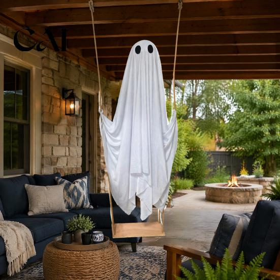 Decorazioni di Halloween per Esterni Altalena Sospesa Decorazione Fantasma, Luci Accese Grandi Oggetti di Scena Spettrali su A per Giardino Esterno Cortile Portico Decorazione Albero Montaggio Facile
