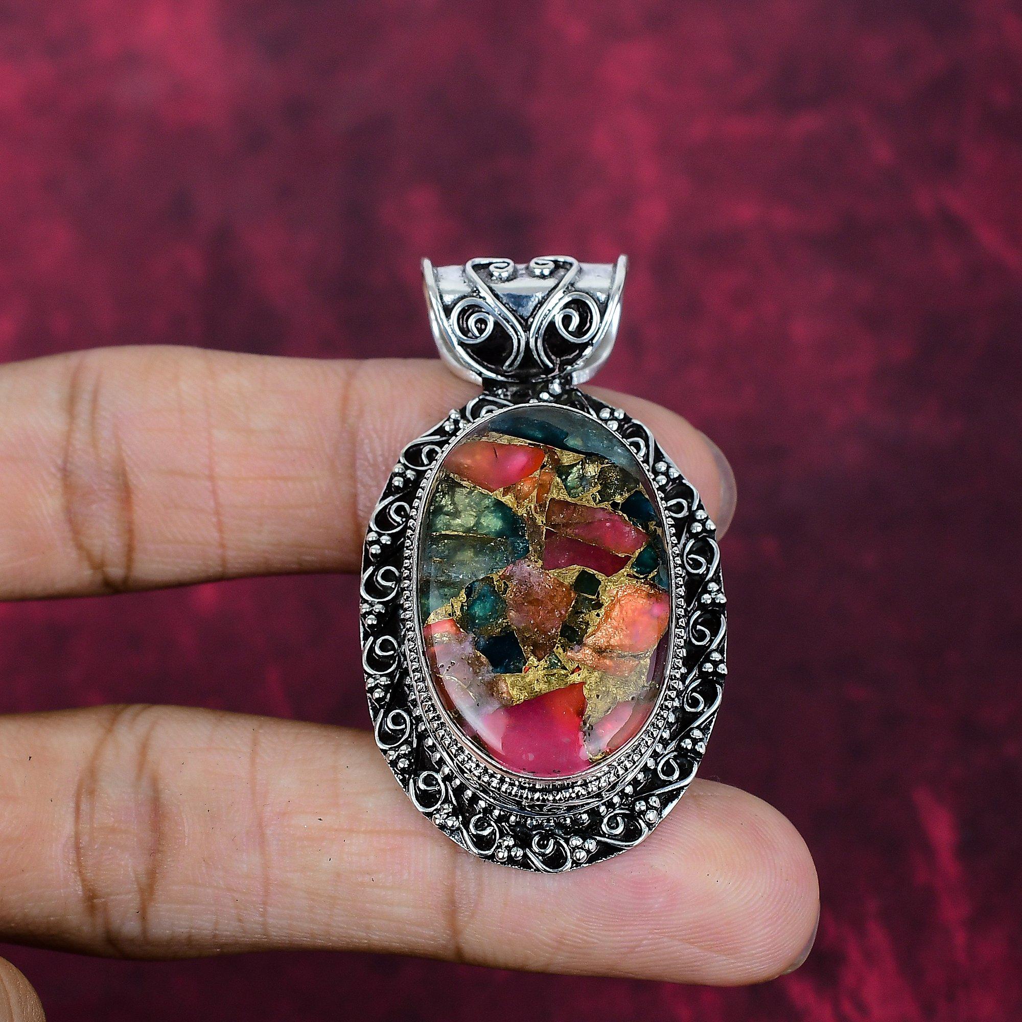 

Медный кулон с мультитурмалином ручной работы, кулон из стерлингового серебра 925 пробы, красивые украшения, подарок для любви 2.04 Inches