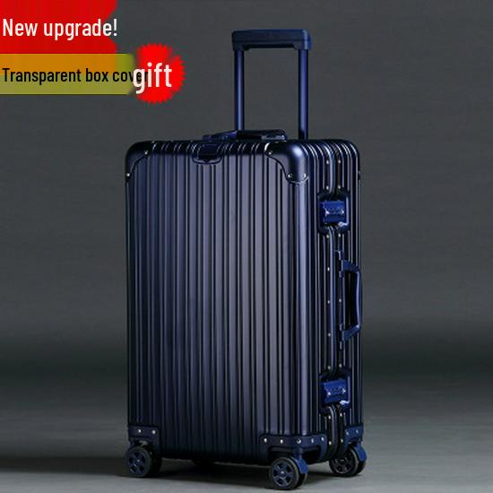 20" Aluminum-Magnesium Alloy Trolley Case - Unisex Metal Travel & Business Suitcase with Leather Accents