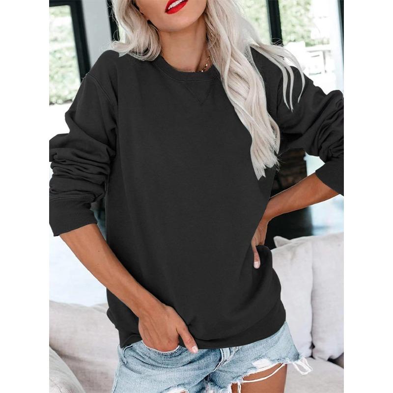 Autumn and Winter Round Neck Long Sleeved Casual Sportswear Solid Color Pullover Loose Women's Sweatshirts