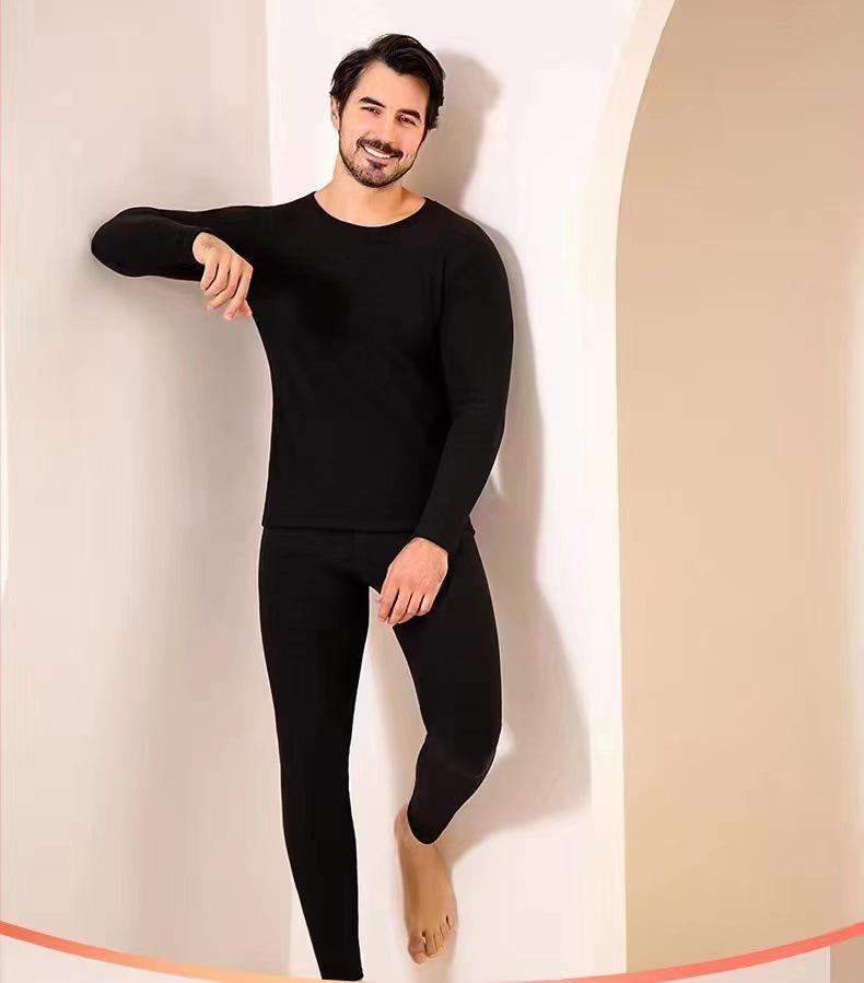 Volcanic Rock Winter Thermal Suit: Thick, Solid Color Round Neck Underwear for Men & Women - Autumn/Winter