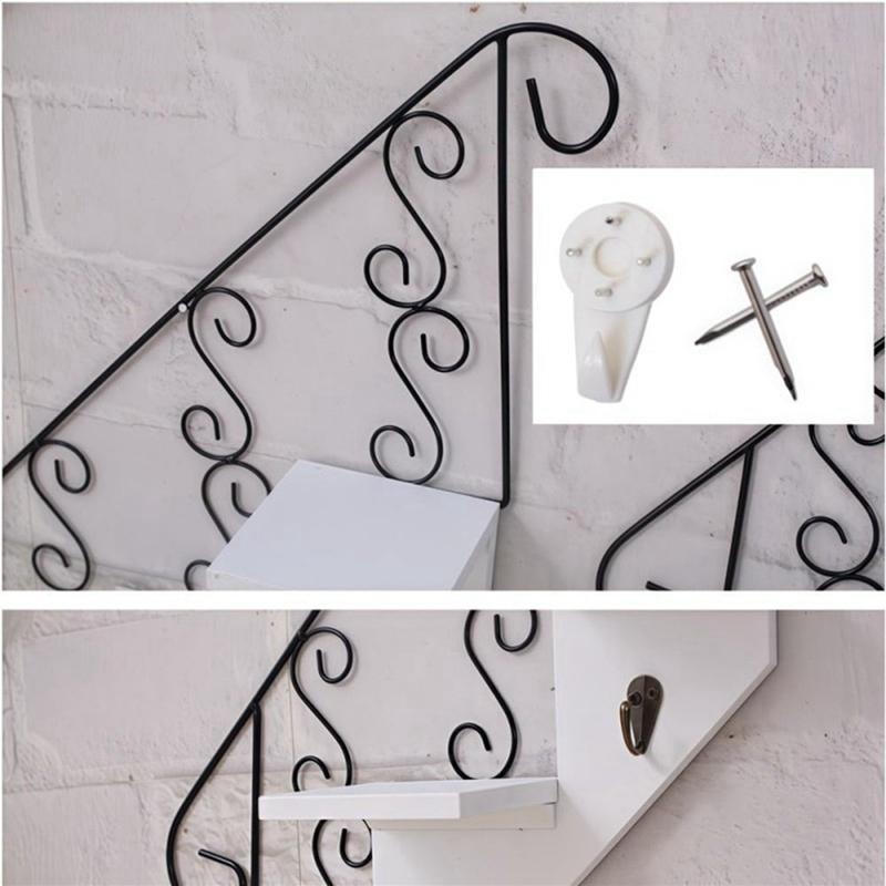 Wrought Iron Wall-Mounted Shelving Unit with Hooks