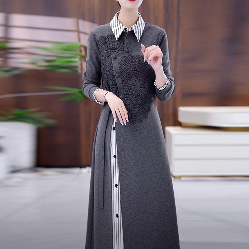 

Chic Knee-Length Spliced Spring Dress: Slimming, Versatile, Fashionable Two-Piece Look L (Recommended: 90-110 lbs)