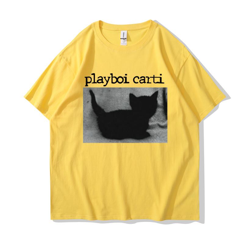 Playboi Carti Oversized Hip-Hop T Shirts Cute Cat Harajuku Print Tee Regular Mens Tops Quality Rapper Tshirt
