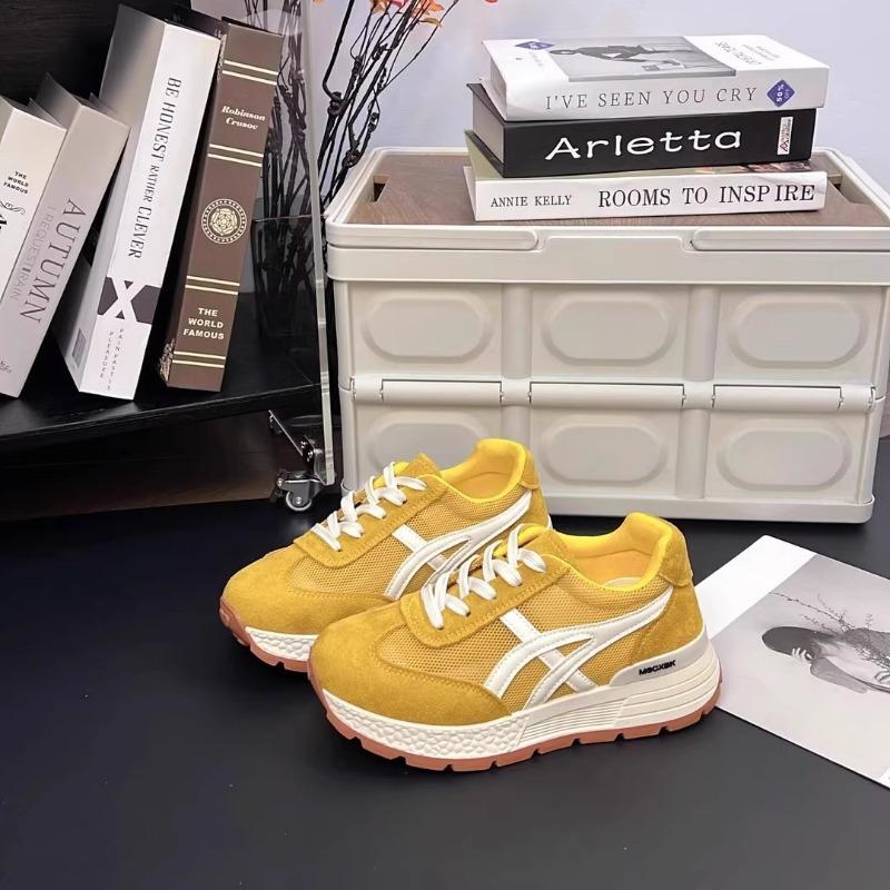 Retro color matching thick-soled women's new mesh breathable small height increase casual sports shoes