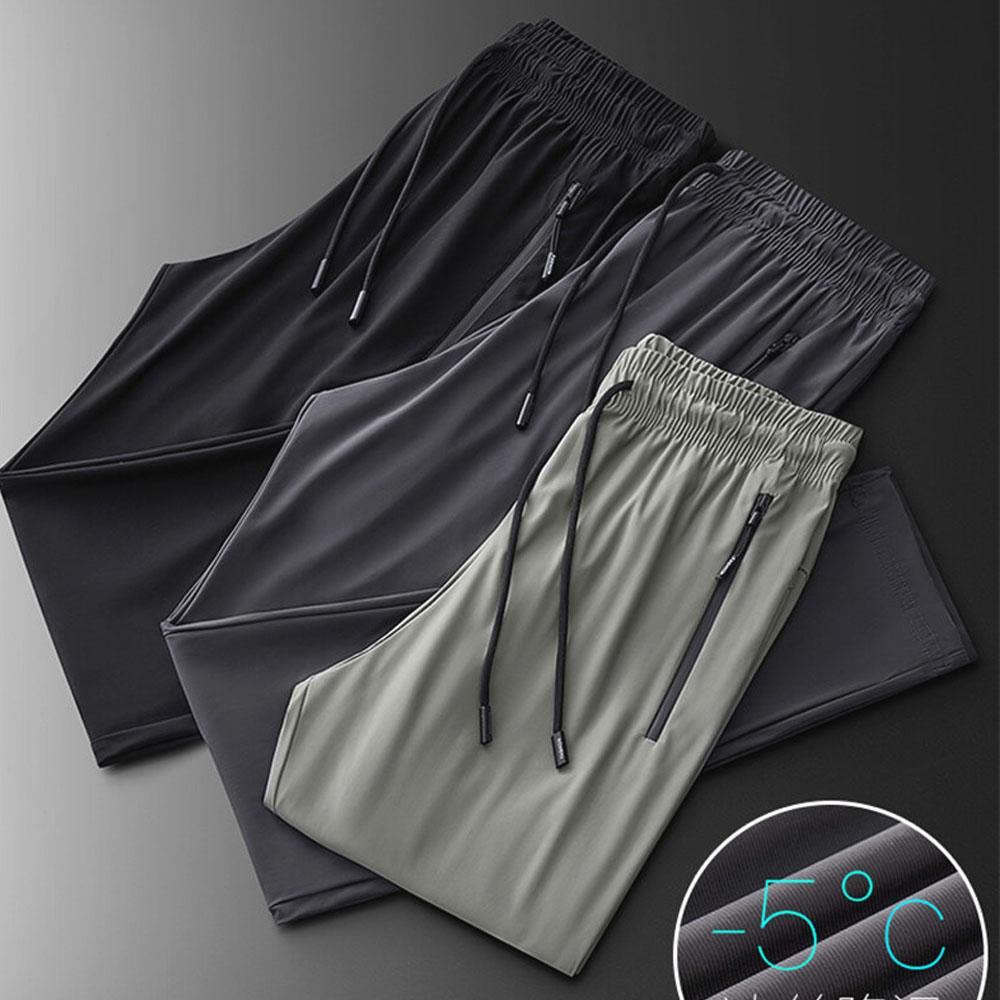 8XL Men's Summer Clothes Oversized Ice Silk Casual Pencil Pants Track Jogging Trousers Sweatpants Tracksuit Sports GYM Zipper