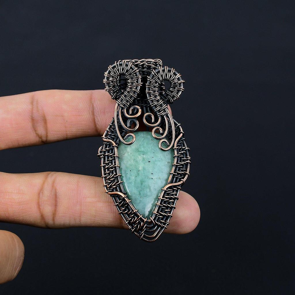 Attractive Amazonite Gemstone Pure Copper Wire Wrapped Handmade Pendant Jewelry For Gift