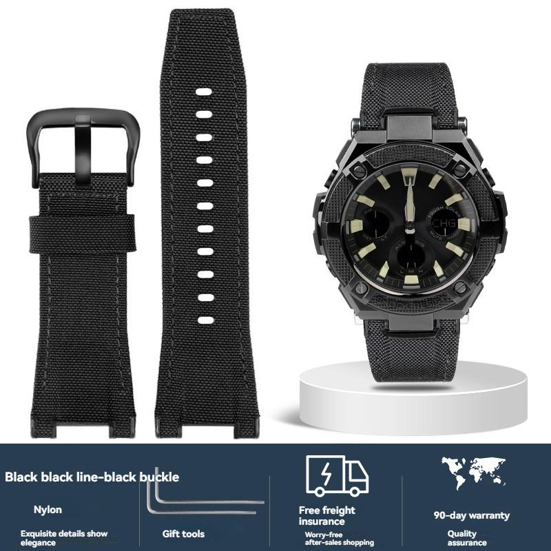 Italian Cowhide Leather & Nylon Strap for Casio G-SHOCK GST-S130 S110 S120 W 130LB 100 W300, Men's GSR-B100 Replacement Band