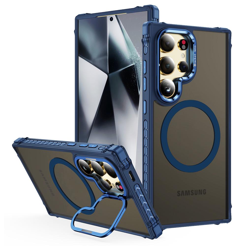 For Samsung Galaxy S24 Ultra Case with Lens Kickstand Matte Back Cover Compatible with MagSafe