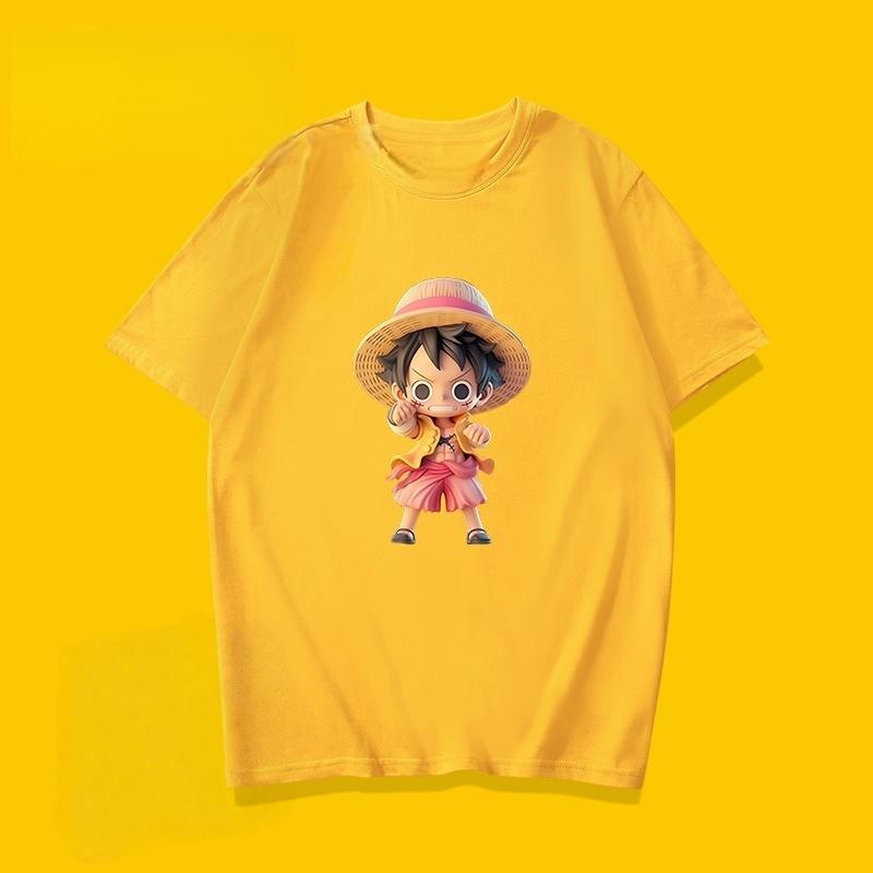 Summer 2026 One Piece Munch D Luffy Q Edition Cute Series Casual Theme 100 Cotton Print Tshirt for Unisex and Women Y2k