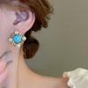 Vintage artificial stone imitation pearl round geometric silver needle stud earrings French ins earrings
