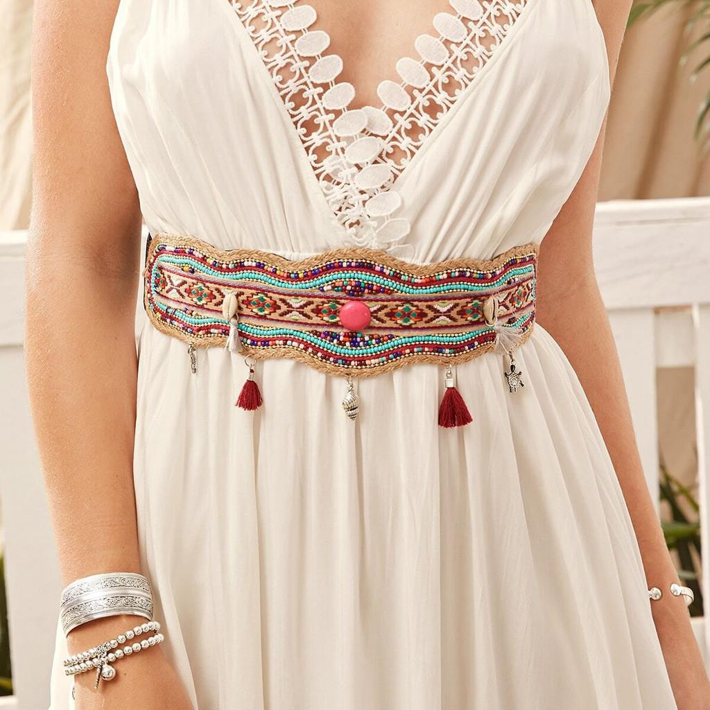 Bohemian Waist Beaded Sash With Handcrafted Shell Embellishments For Women Fashion Elegant