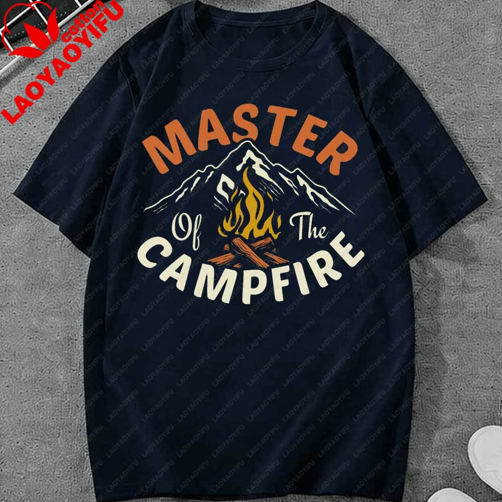 Retro Master Of The Campfire Mountain TShirt Vintage Camping Graphic Cotton Top Perfect Gift for Hiking Camping Outdoor Lovers S