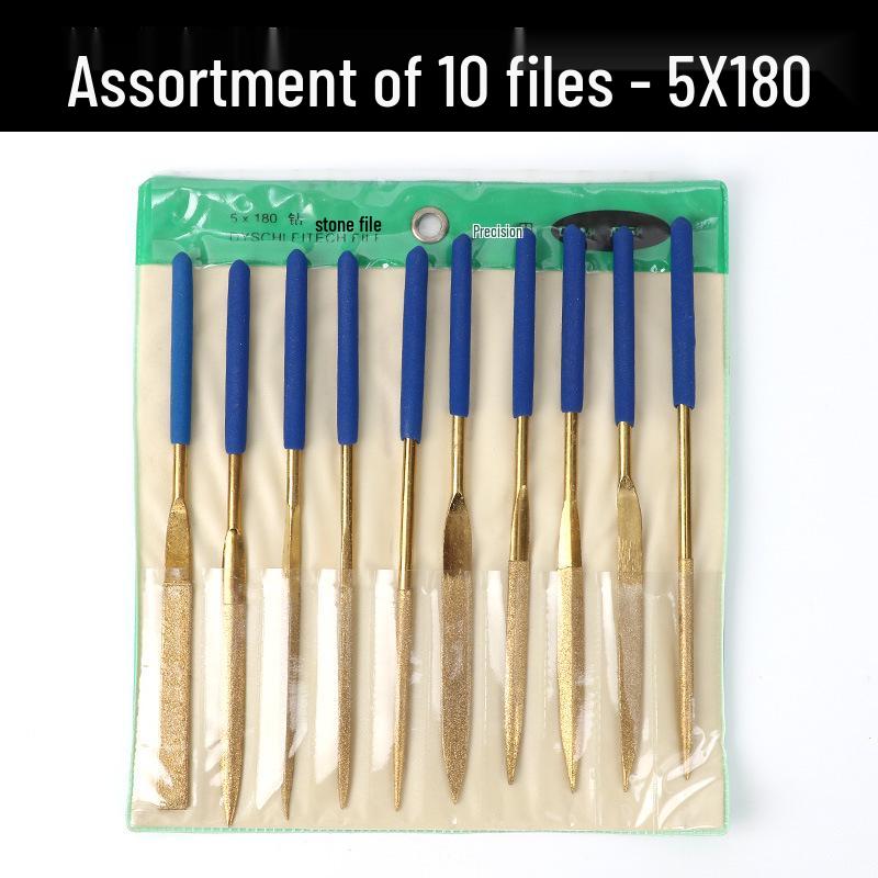 Titanium-Plated Diamond File Set: Flat/Incline with Extra Grade Carborundum for Precision Shaping, Free Shipping