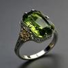 Vintage Olive Emerald Ring, Women's Exquisite Flower Carving, Wedding Party Jewelry