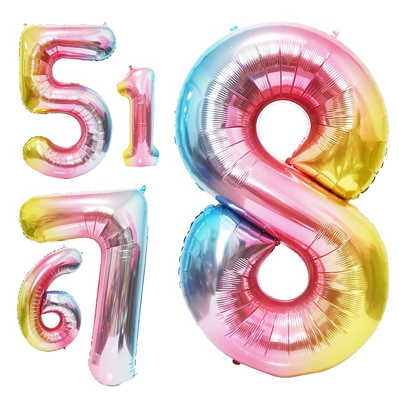 40palcové Duhové Fóliové Balónky s Čísly 0-9 Všechno Nejlepší k Narozeninám Svatba Party Dekorace Dospělý Barevný Héliový Balón Globos Dětský Dárek