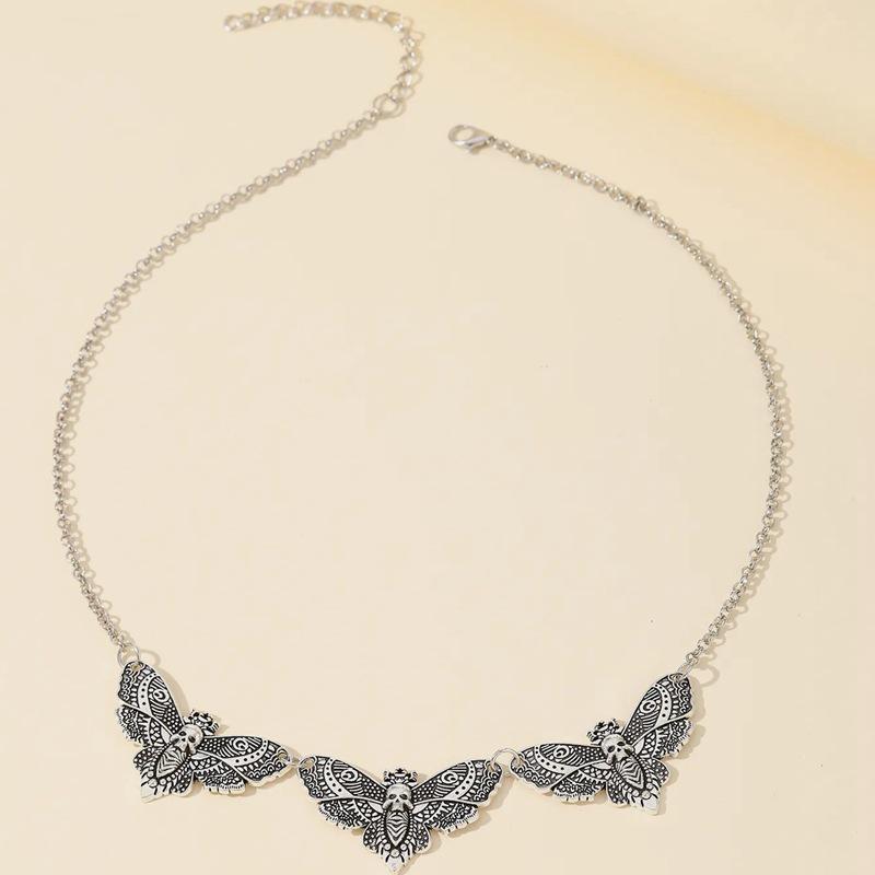 Gothic Sugar Skull Moth Necklace with Butterfly Pendant, 18-inch Chain