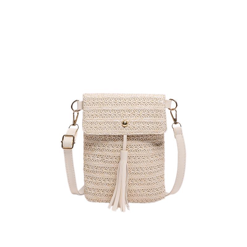 2024 Spring/Summer Women's Trendy Retro Straw Woven Phone Bag - Pastoral & Literary Style