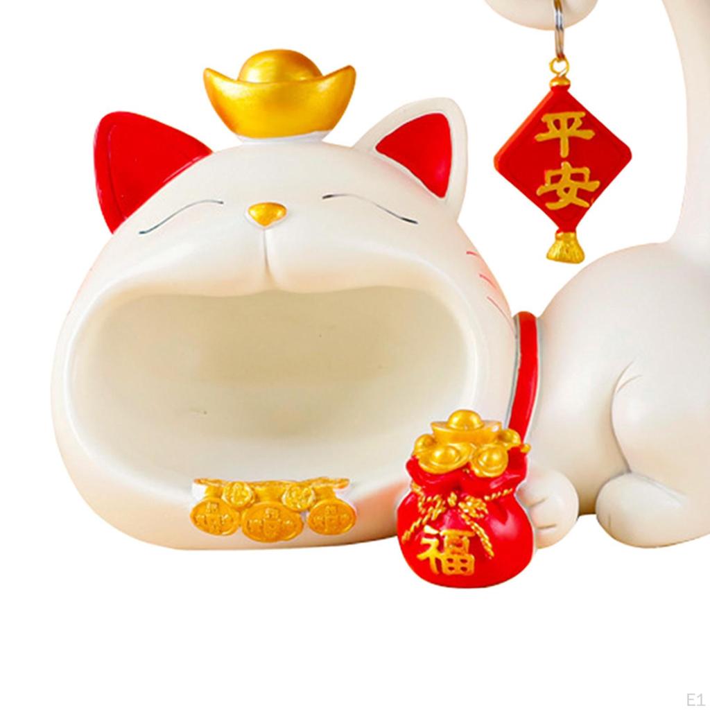 Funny Cat Statue Tray Key Holder Desk Sundries Container Sculpture Storage