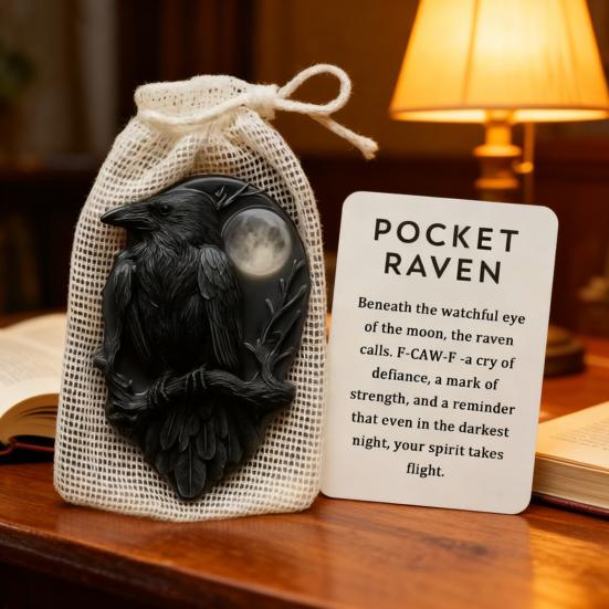 Yousheng Raven Pocket Hug with Positive Card Emotional Support Crow Pocket Token Bird Decoration Inspirational Encouragement Gift